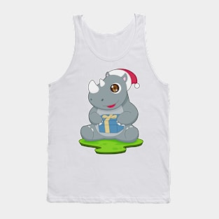 Rhino Christmas Santa hat Tank Top